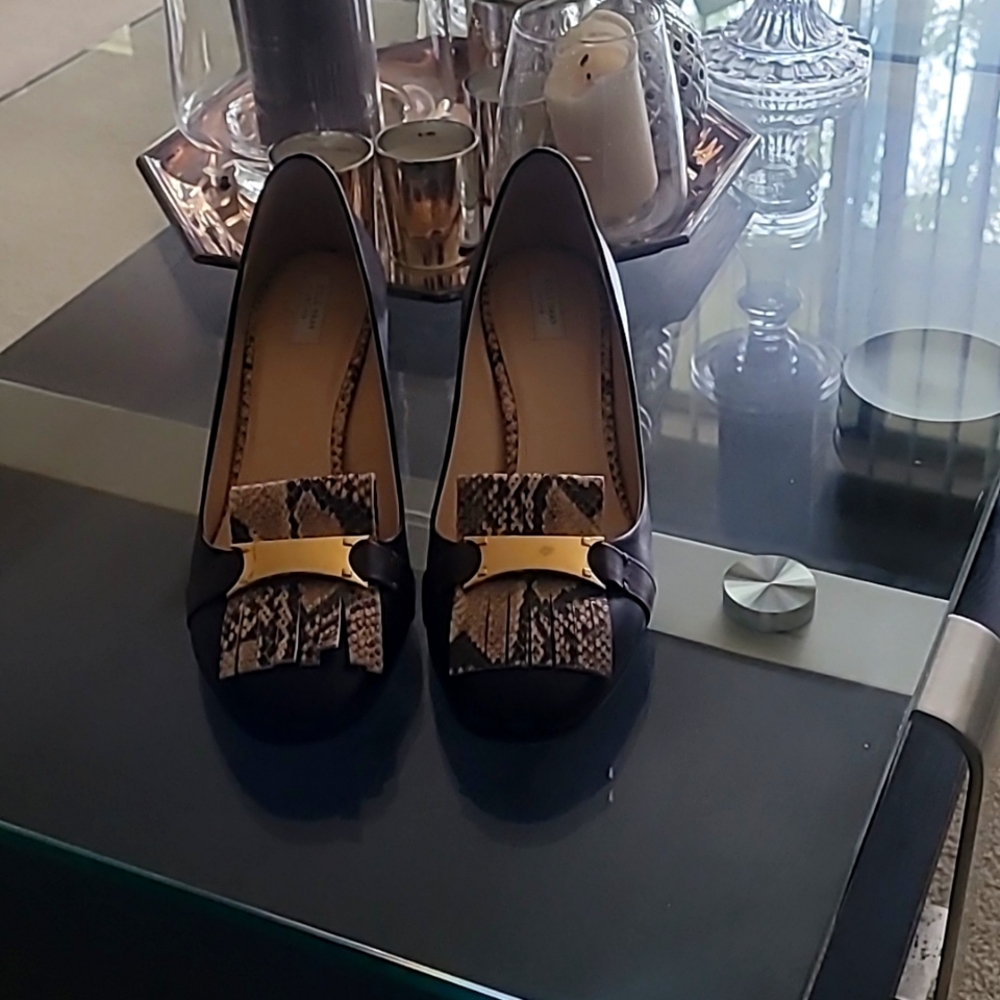 Cole Haan Women Margarite Brown Leather Block Heel Snakeskin Shoe Size 10B